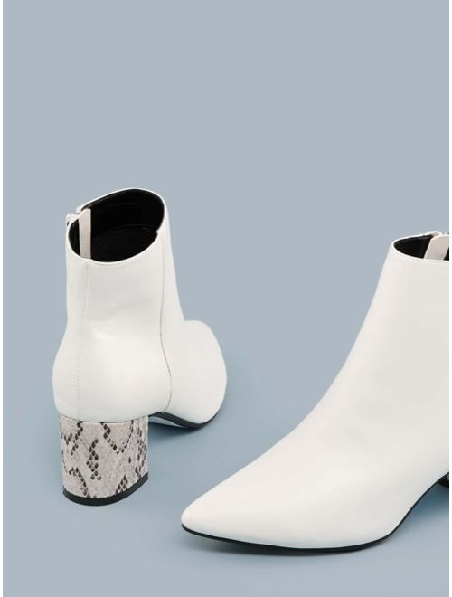 Shein Pointy Toe Snake Block Heel Ankle Boots