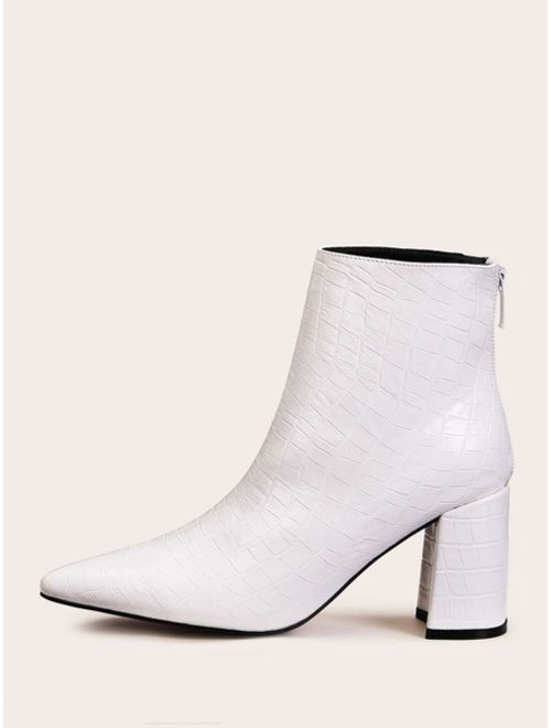Shein Point Toe Croc Embossed Zip Back Boots