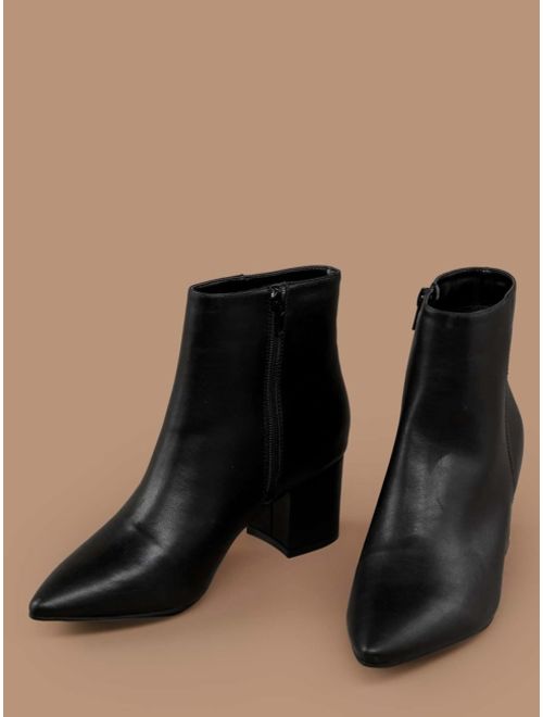 Shein Vegan Leather Pointy Toe Block Heel Ankle Boots