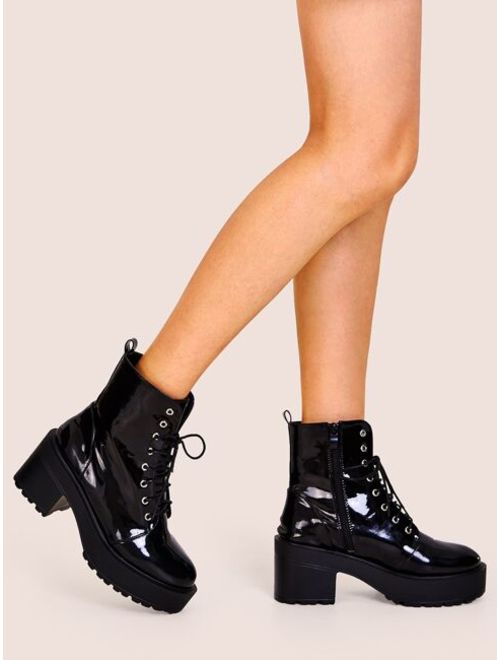 Shein Lace-up Front Lug Sole Chunky Boots