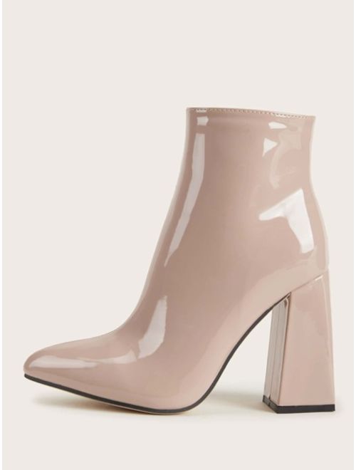 Shein Patent Point Toe Side Zip Chunky Boots