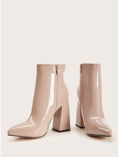 Shein Patent Point Toe Side Zip Chunky Boots