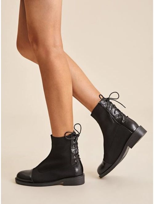 Shein Lace-up Back Knit Panel Boots