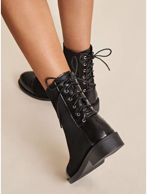 Shein Lace-up Back Knit Panel Boots
