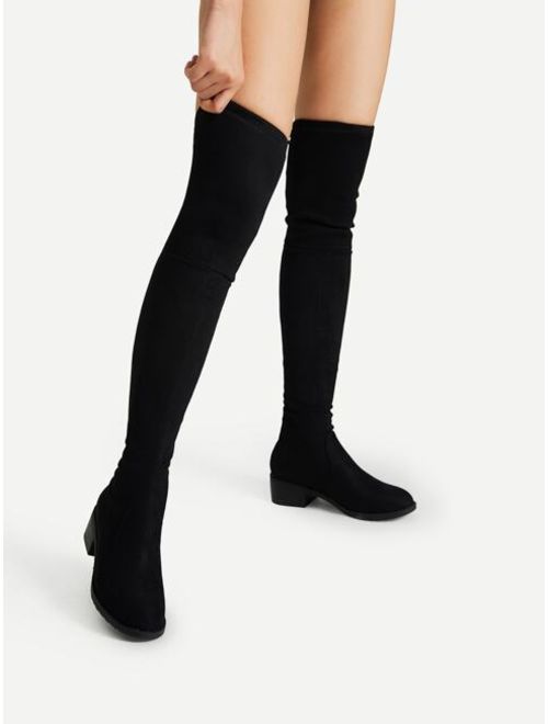 Shein Lace Up Detail Block Thigh High Heeled Boots
