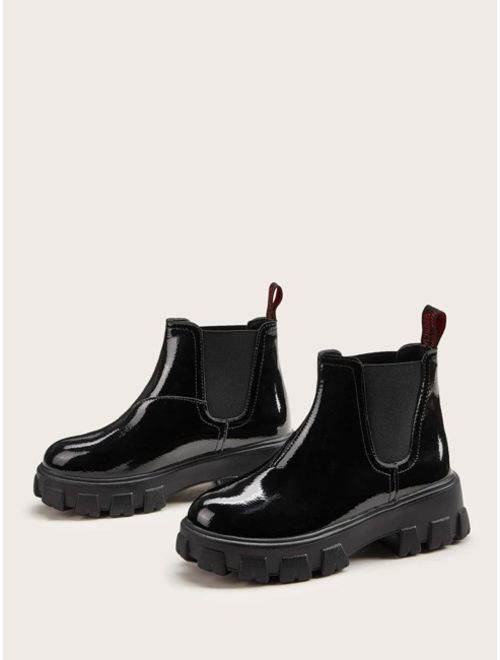 Shein Patent Leather Lug Sole Chelsea Boots
