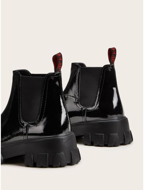 Shein Patent Leather Lug Sole Chelsea Boots