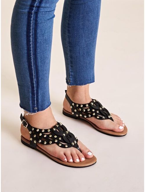 Shein Studded Decor Ankle Strap Toe Post Sandals