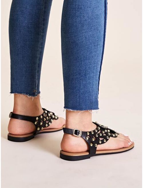 Shein Studded Decor Ankle Strap Toe Post Sandals