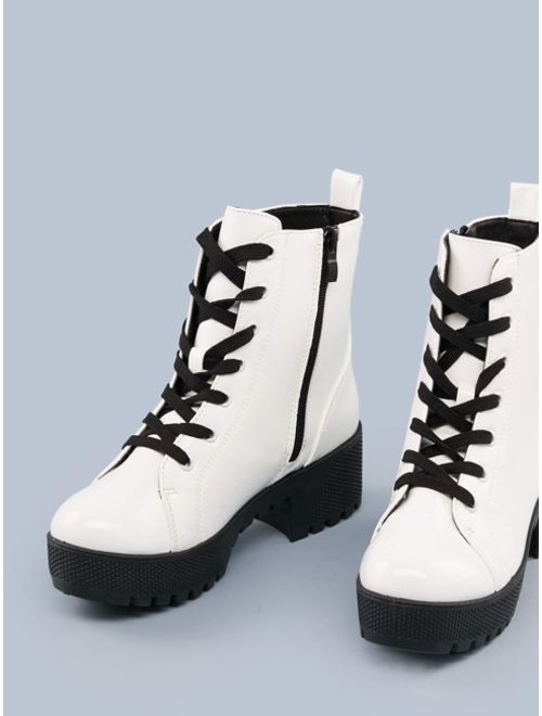 Shein Lace Up Heavy Sole Block Heel Military Boots