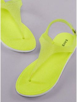 Glitter Neon Buckled Ankle Y-Strap Sandals