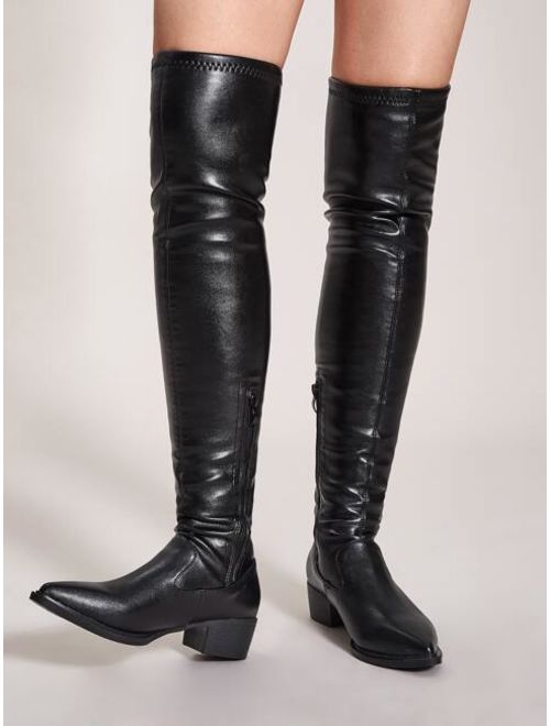 Shein Over The Knee Point Toe Chunky Boots