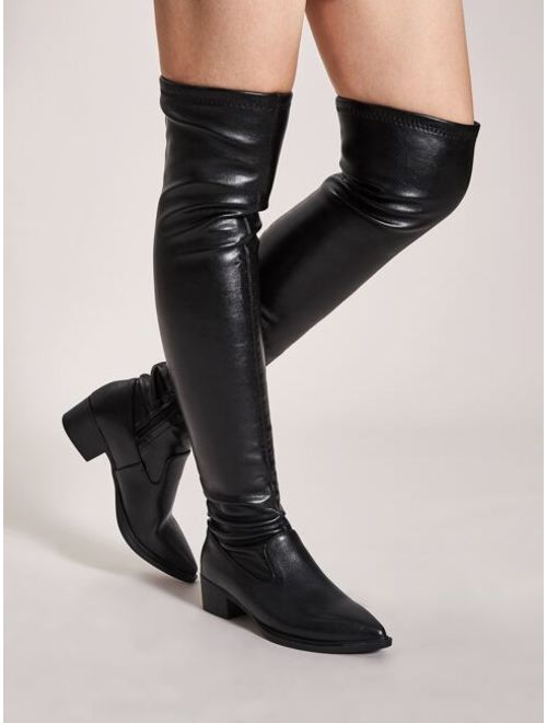 Shein Over The Knee Point Toe Chunky Boots