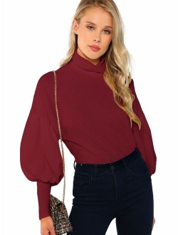 Women's Casual High Neck Pullover Tops Long Sleeve Sweatshirt