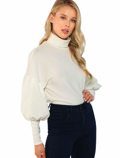 ROMWE Women's Casual High Neck Pullover Tops Long Sleeve Sweatshirt