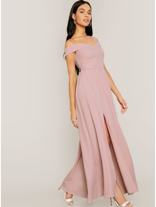 Shein Cold Shoulder Foldover Split Thigh Dress