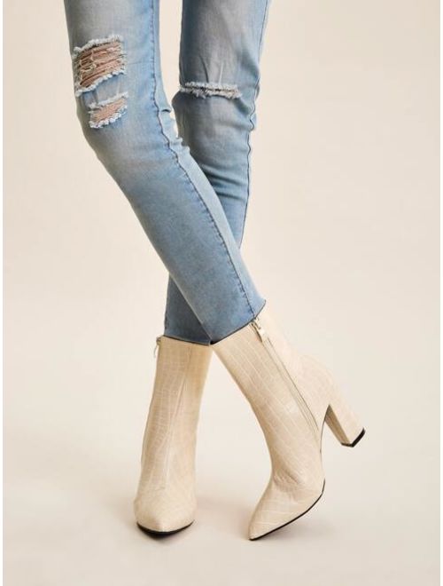 Shein Point Toe Croc Embossed Western Boots