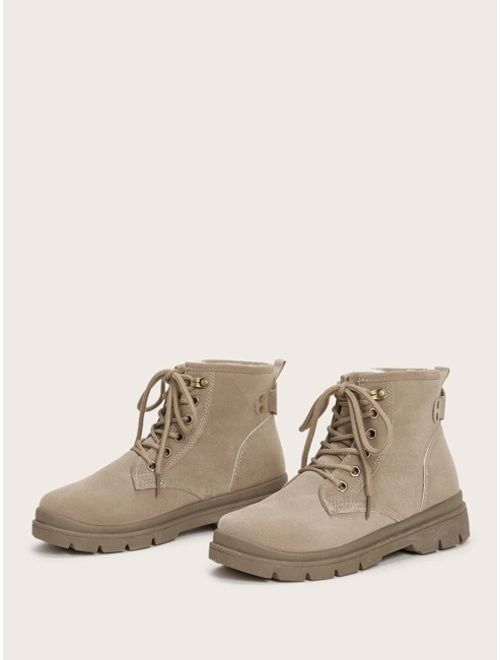 Shein Lace-up Front Faux Fur Lined Boots
