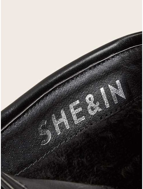 Shein Buckle Decor Lace-up Front Chunky Boots