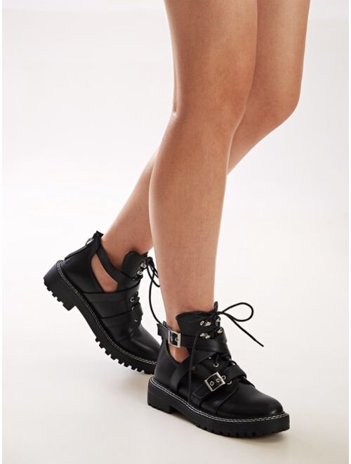 Buy Shein Buckle Decor Lug Sole Zip Back Boots online | Topofstyle