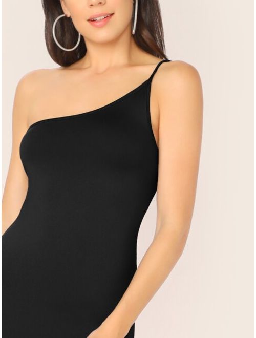 Shein One Shoulder Split Thigh Form Fitted Dress