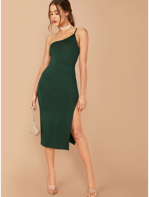 Shein One Shoulder Split Thigh Form Fitted Dress
