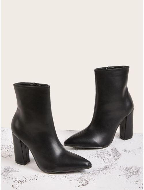 Shein Side Zip Point Toe Chunky Boots
