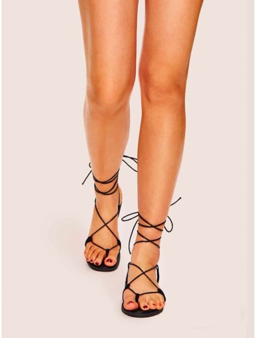 Shein Toe Post Lace-up Flat Sandals