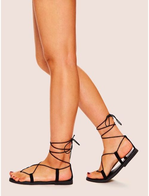 Shein Toe Post Lace-up Flat Sandals