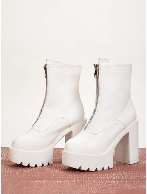 Shein Zip Front Lug Sole Chunky Heeled Boots