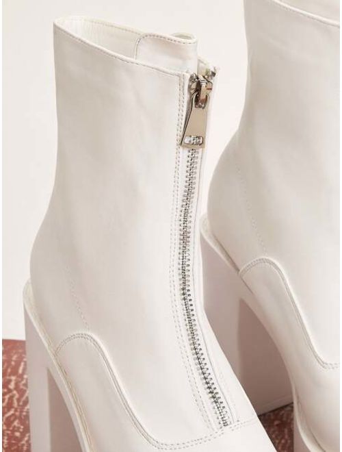 Shein Zip Front Lug Sole Chunky Heeled Boots