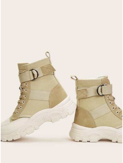 Shein Lace-up Front Canvas Hiking Boots