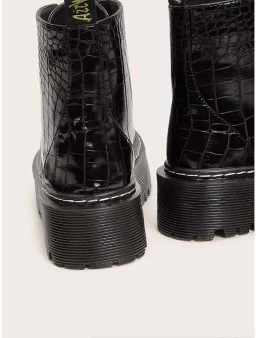 Crocs Croc Embossed Lace-up Front Combat Boots