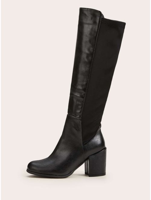 Shein Side Zip Detail Chunky Heeled Tall Boots