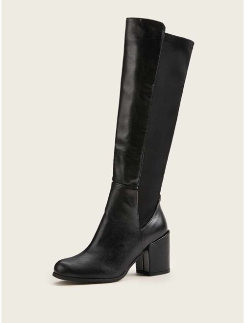 Shein Side Zip Detail Chunky Heeled Tall Boots