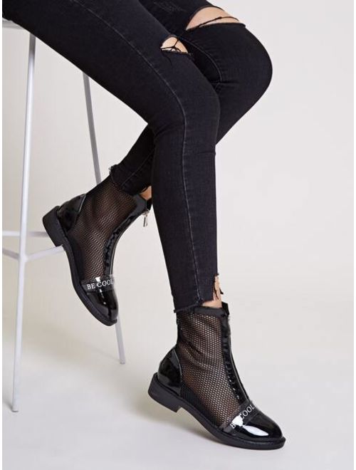 Shein Letter Graphic Mesh Panel Zip Front Boots