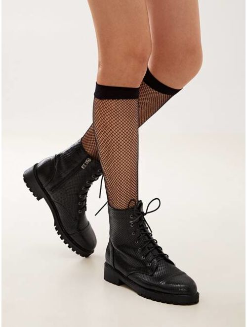 Shein Side Zip Lace-up Front Combat Boots