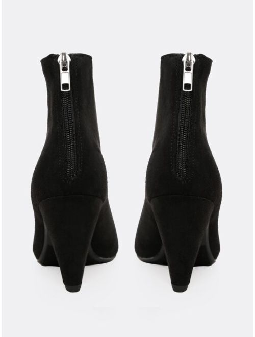Shein Cone Heel Pointed Toe Booties With Back Zip