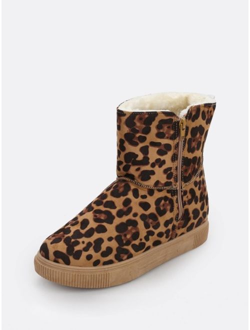 Shein Faux Fur Lined Leopard Cold Weather Boots