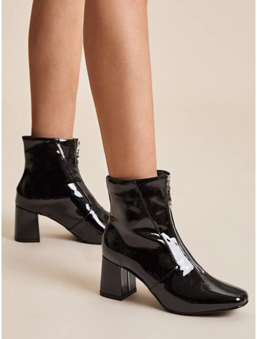 Shein Point Toe Zip Front Chunky Boots