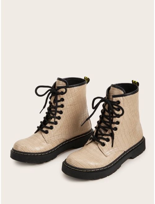 Shein Croc Embossed Lace-up Combat Boots