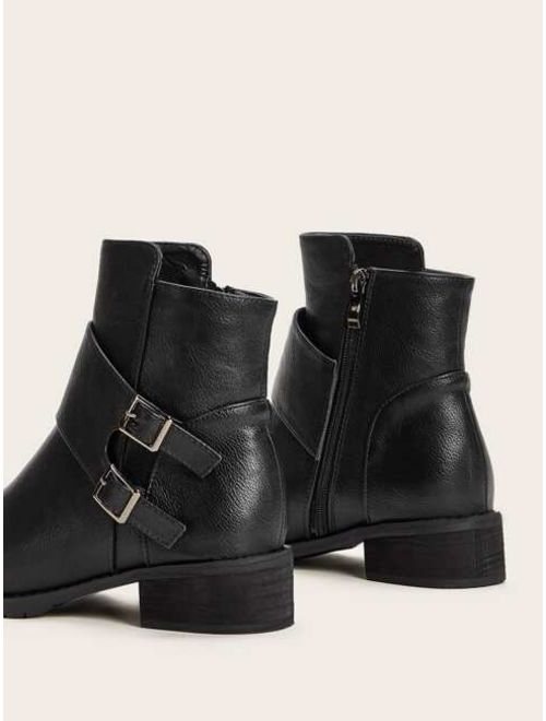 Shein Double Buckle Decor Side Zip Chunky Boots