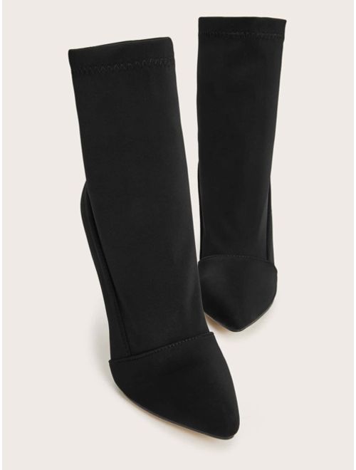 Shein Black Polyester Point Toe Stiletto Sock High Heel Boots