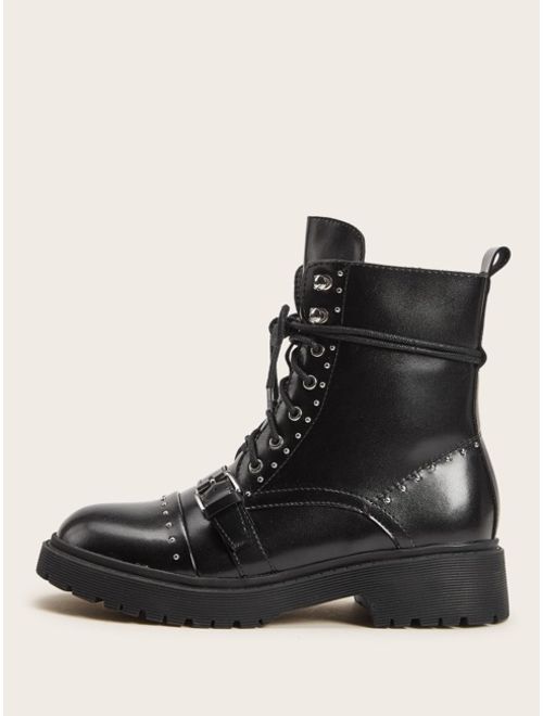 Shein Side Zip Lace-up Front Combat Boots