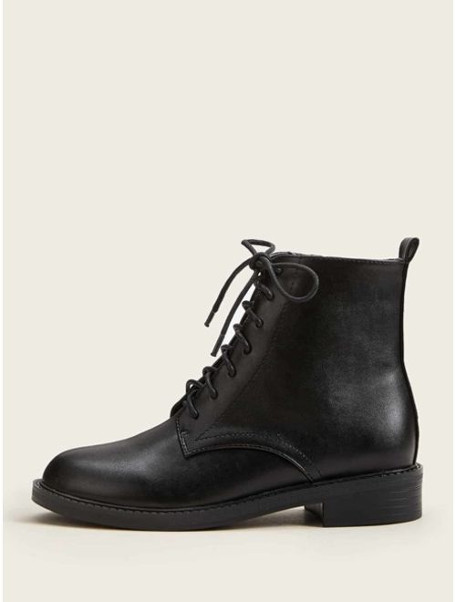 Shein Lace-up Front Side Zip Combat Boots