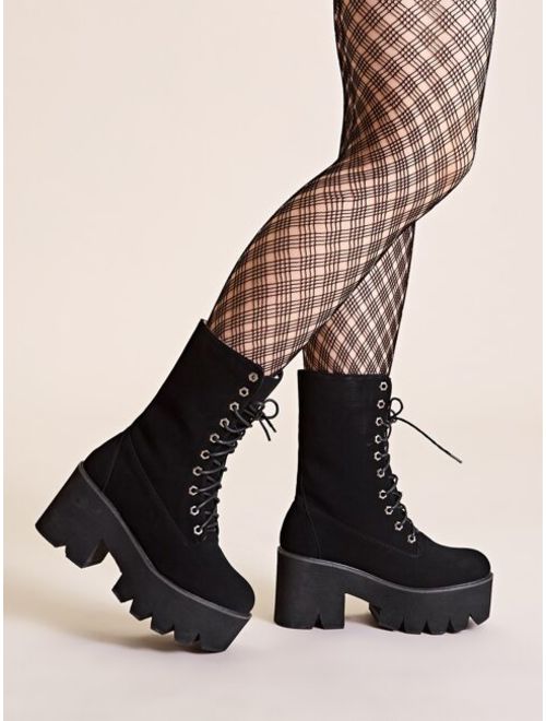 Shein Lace-up Front Platform Chunky Boots