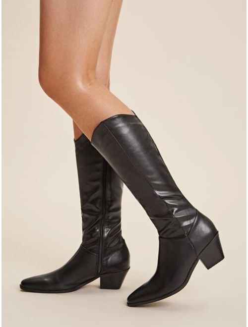 Shein Point Toe Side Zip Mid Calf Boots