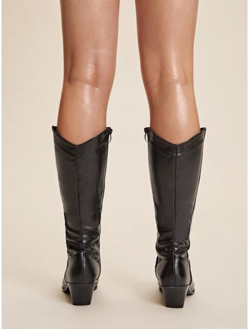 Shein Point Toe Side Zip Mid Calf Boots