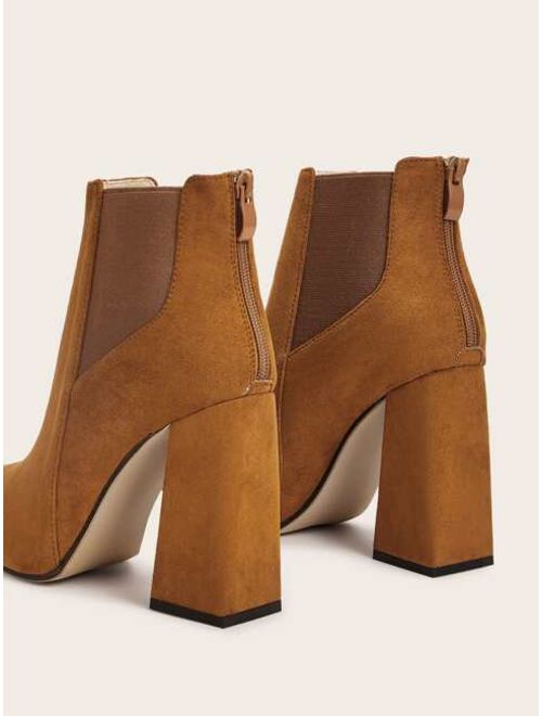 Shein Point Toe Zip Back Chunky Heeled Suede Boots