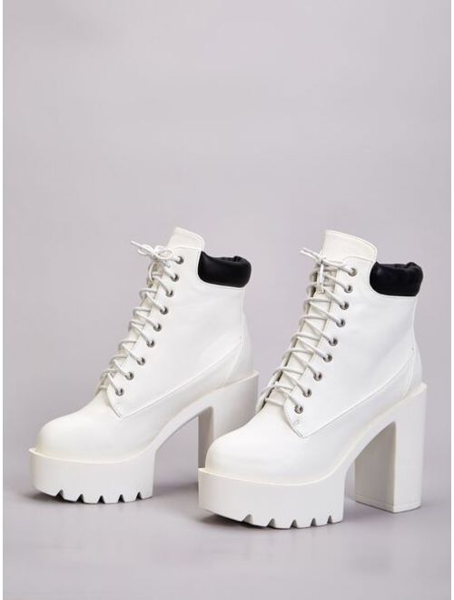 Shein Lace-up Front Chunky Heeled Boots
